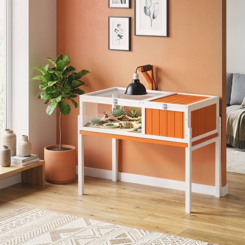 ComfortXL - Maison tortue en bois 104 x 53 x 82 cm blanc orange avec fenêtre et support de lampe - ComfortXL Outdoor Living - Image 2