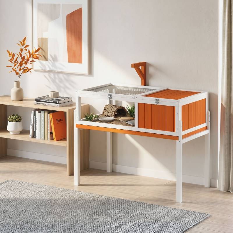 ComfortXL - Maison tortue en bois 104 x 53 x 82 cm blanc orange avec fenêtre et support de lampe - ComfortXL Outdoor Living - Image 8