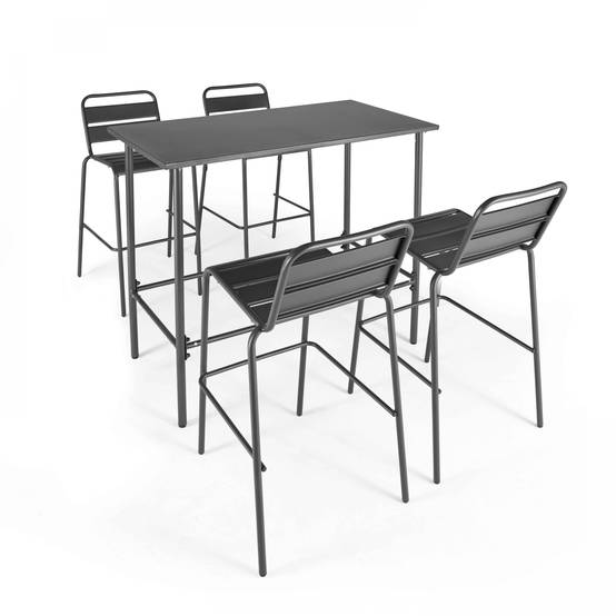Oviala - Ensemble table haute et 4 chaises de bar en métal gris Palavas - Oviala - Image 1