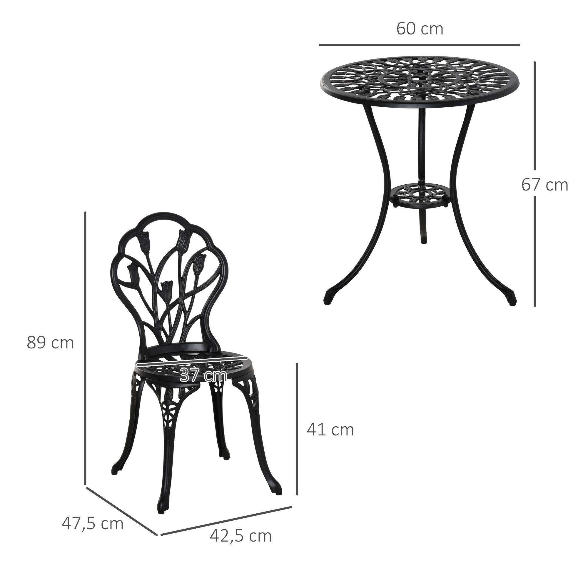 Outsunny - Ensemble salon de jardin 2 places 2 chaises + table ronde fonte d'aluminium imitation fer forgé noir - Outsunny - Image 3