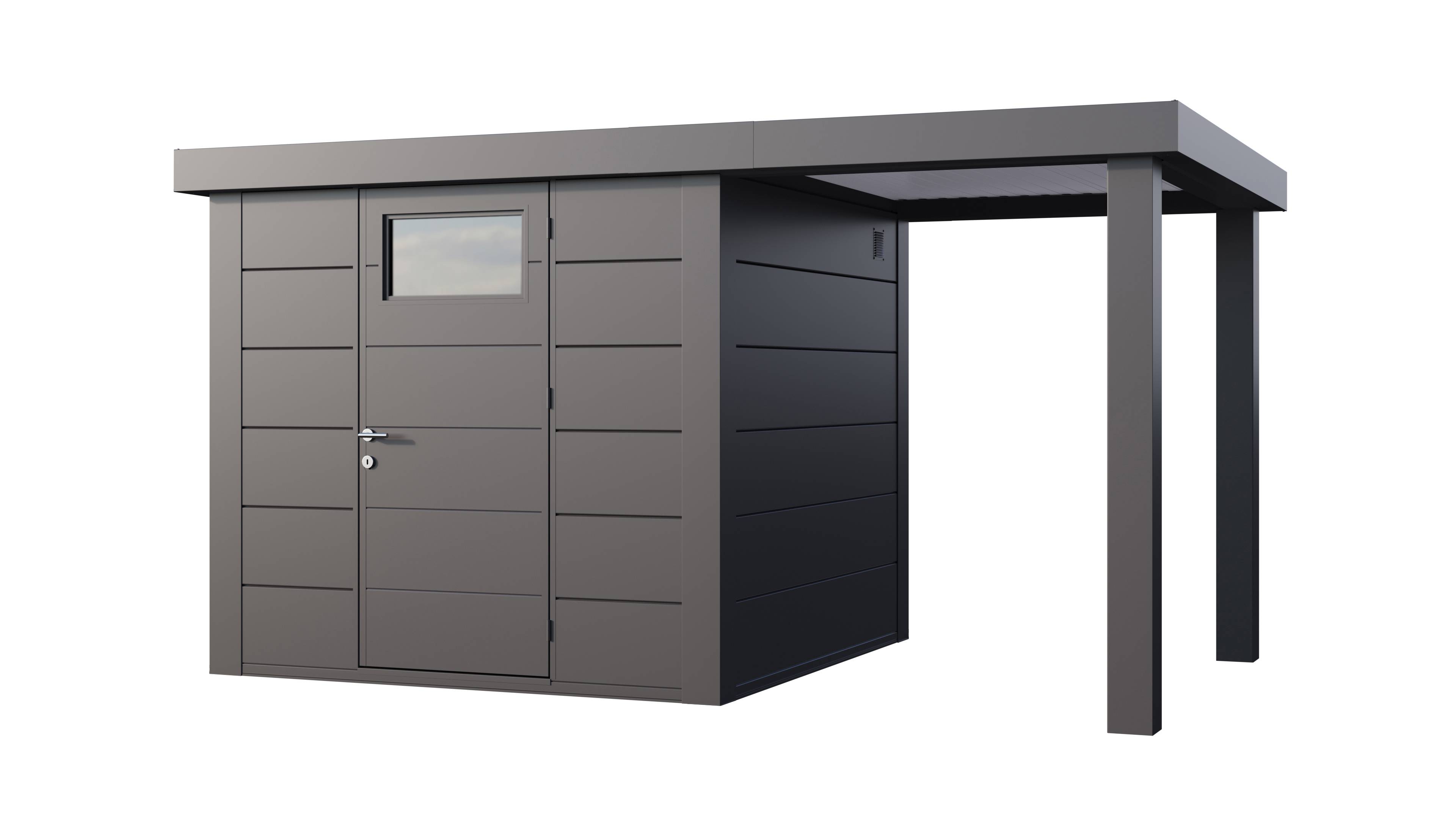 Telluria - Abri de jardin en acier de 5,7 m² anthracite avec auvent à droite de 4m²- TELLURIA CLASSICO 2424 - Image 1