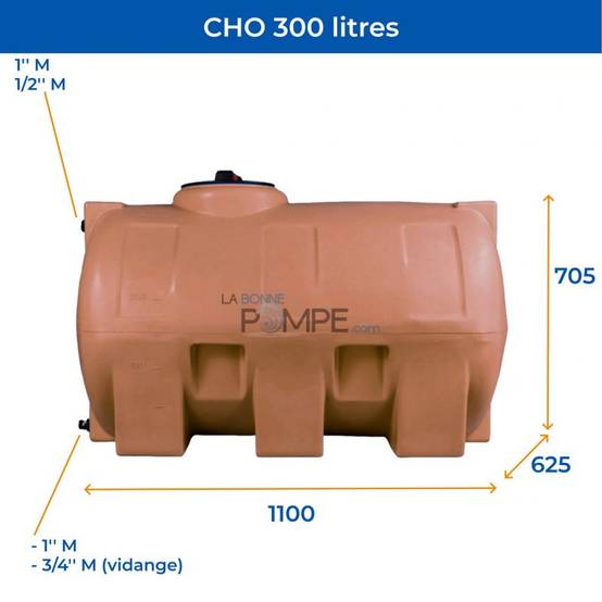 Cuve récupération eau de pluie 300L - Réservoir aérien horizontal Terracotta - Polyéthylène - ELBI CHO - Image 2