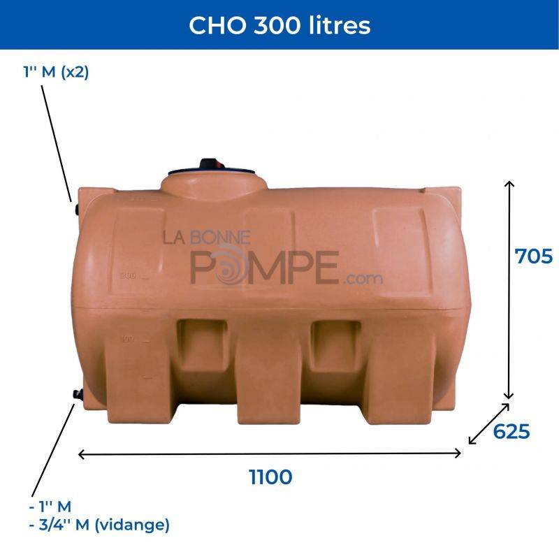 Cuve récupération eau de pluie 300L - Réservoir aérien horizontal Terracotta - Polyéthylène - ELBI CHO - Image 2