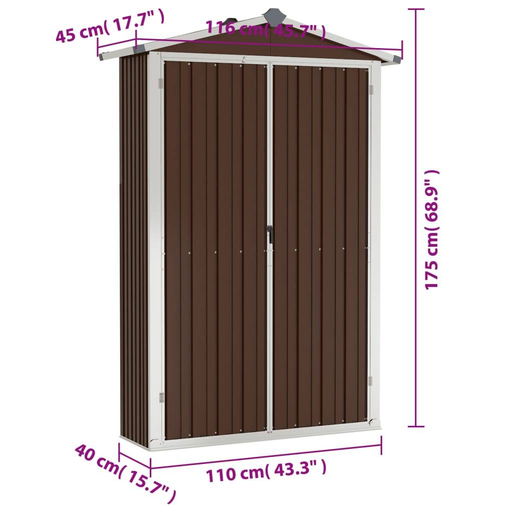 Helloshop26 - Abri de jardin cabane cabanon maison de stockage remise extérieur hangar outils robuste 116 x 45 x 175 cm acier galvanisé marron - Image 6