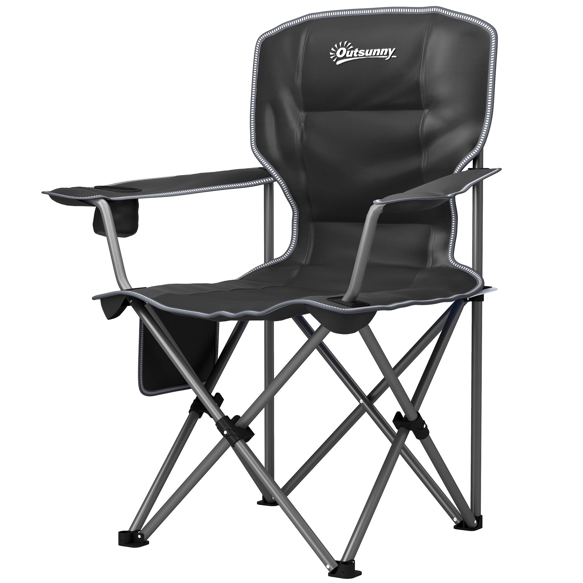 ComfortXL - Chaise de camping pliante tissu Oxford 600D extérieur portable avec porte-gobelet noire - ComfortXL Outdoor Living - Image 2