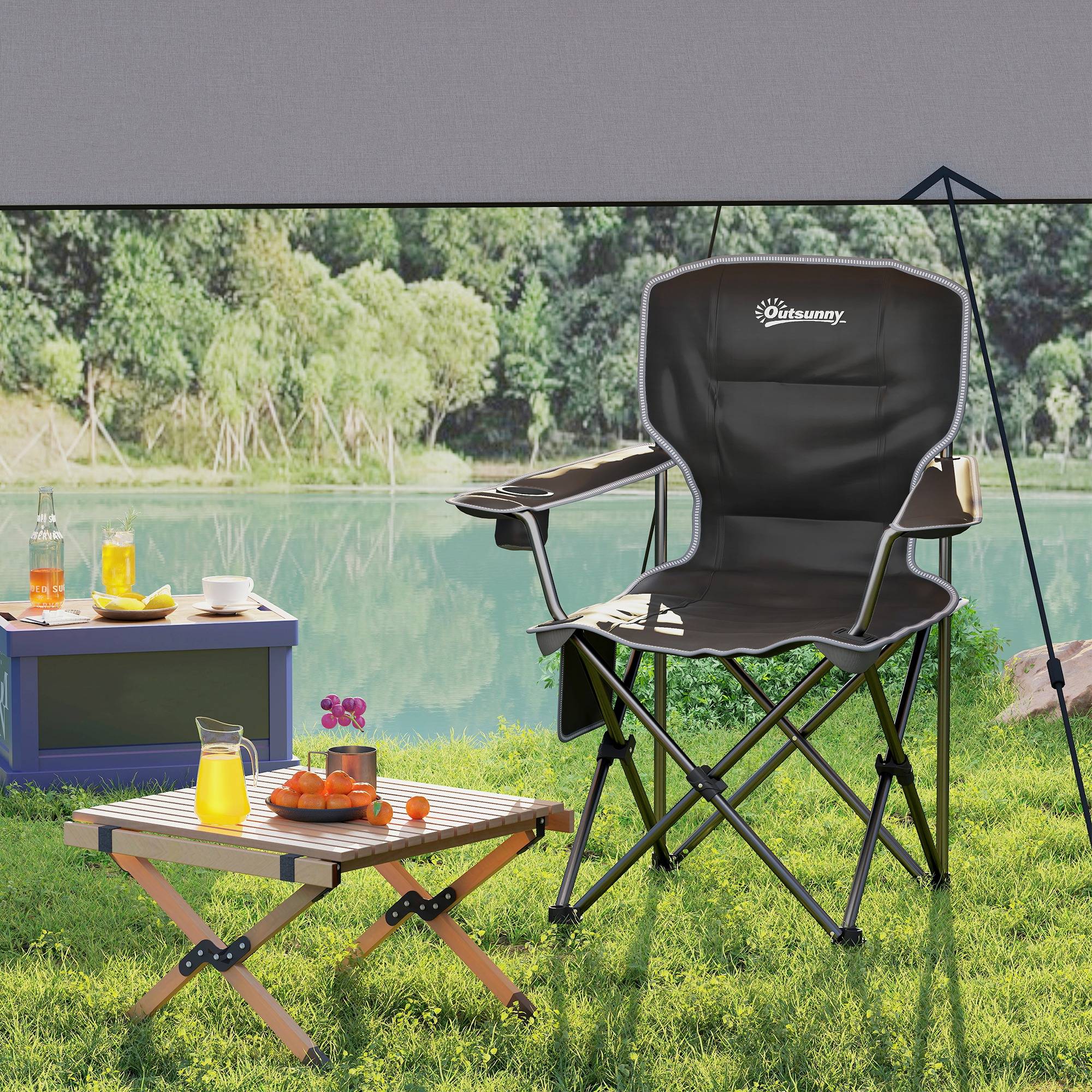 ComfortXL - Chaise de camping pliante tissu Oxford 600D extérieur portable avec porte-gobelet noire - ComfortXL Outdoor Living - Image 10