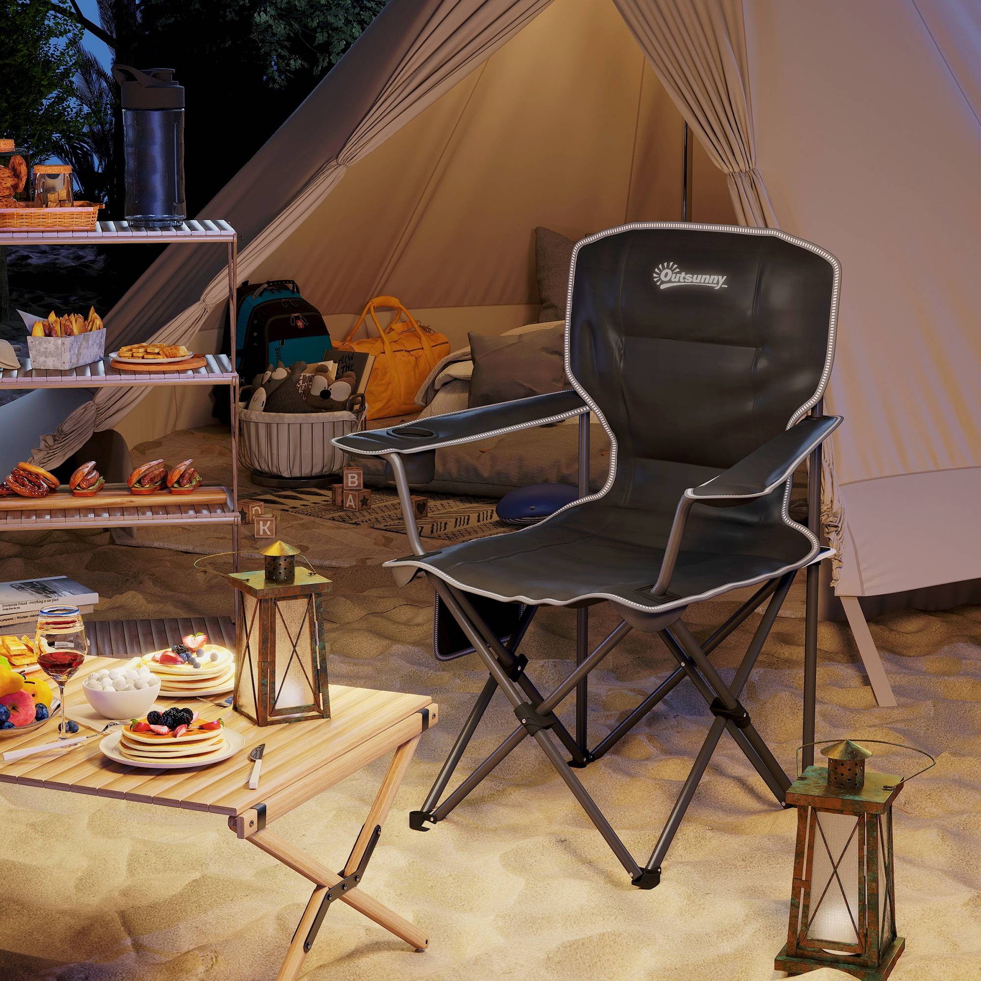 ComfortXL - Chaise de camping pliante tissu Oxford 600D extérieur portable avec porte-gobelet noire - ComfortXL Outdoor Living - Image 4