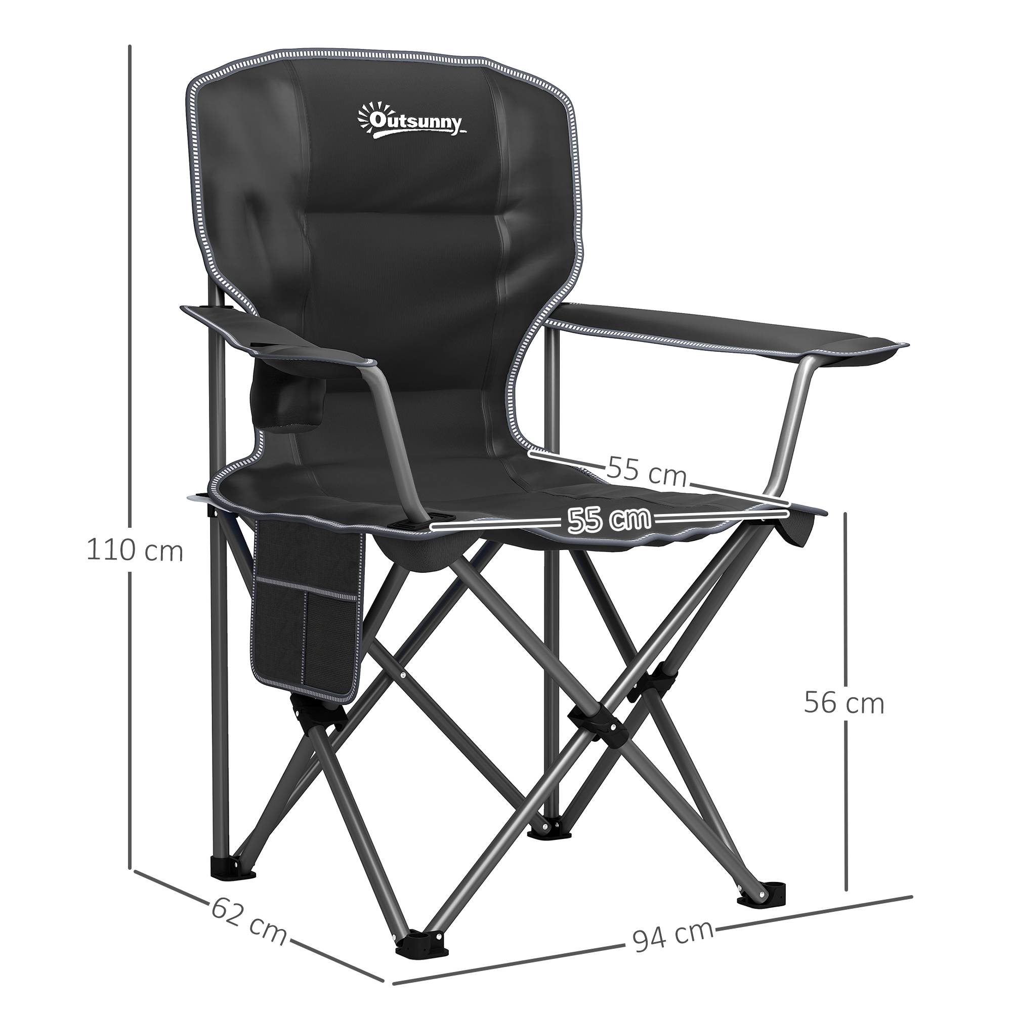 ComfortXL - Chaise de camping pliante tissu Oxford 600D extérieur portable avec porte-gobelet noire - ComfortXL Outdoor Living - Image 5
