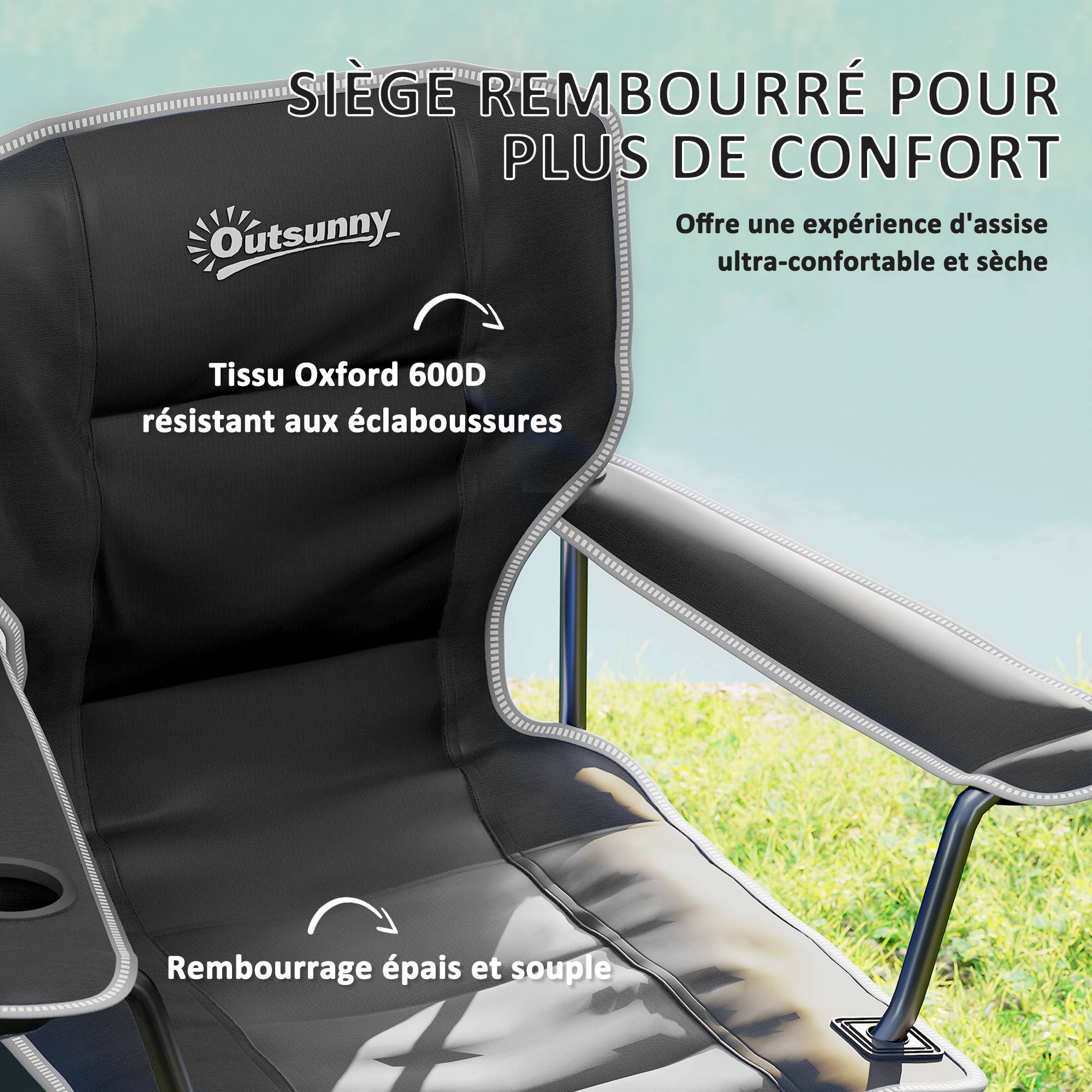 ComfortXL - Chaise de camping pliante tissu Oxford 600D extérieur portable avec porte-gobelet noire - ComfortXL Outdoor Living - Image 6