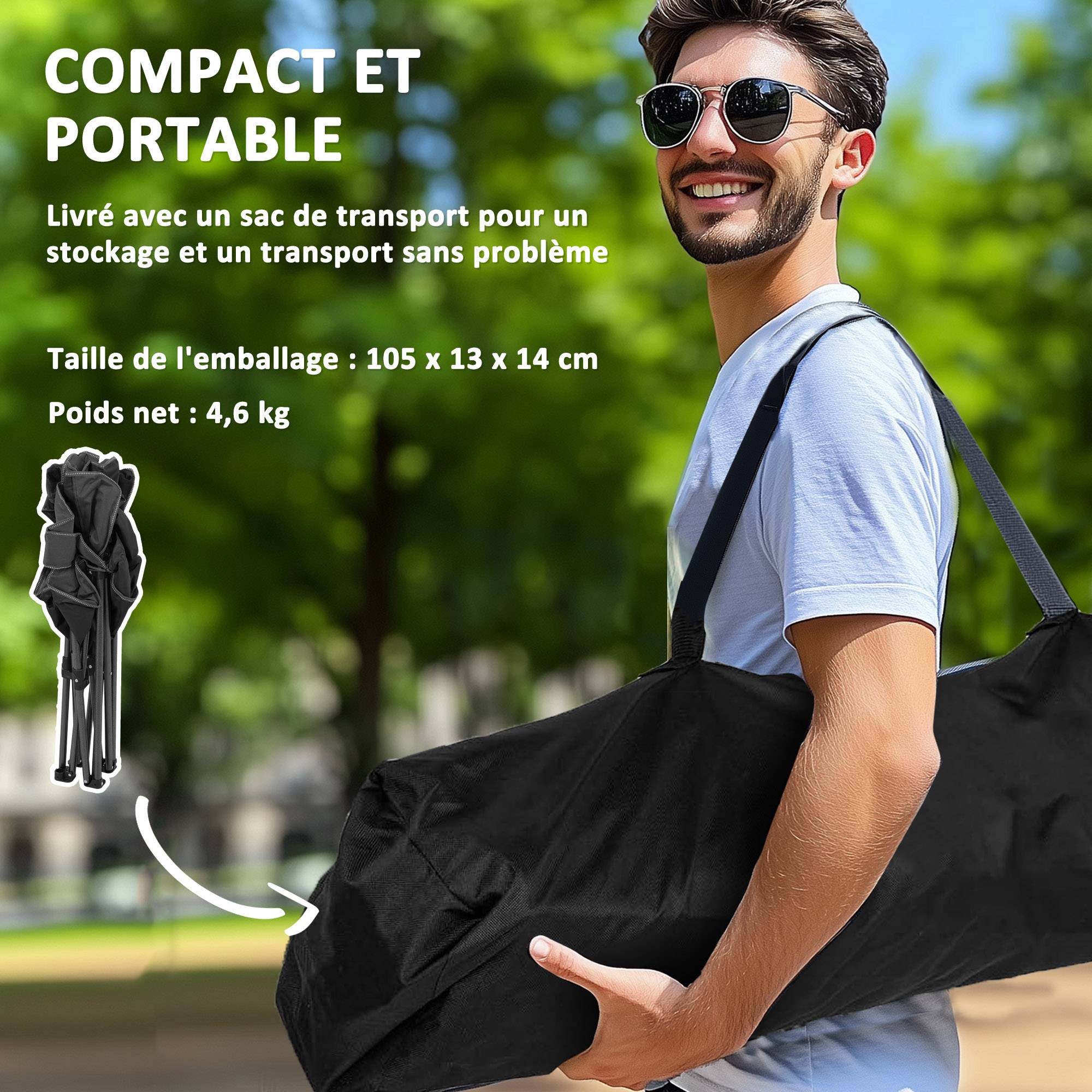 ComfortXL - Chaise de camping pliante tissu Oxford 600D extérieur portable avec porte-gobelet noire - ComfortXL Outdoor Living - Image 9