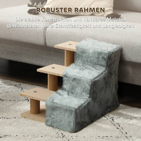 Escalier animaux pliable, 3 marches, housse peluche lavable, panneau, 46x35x35cm, gris clair - Image 8