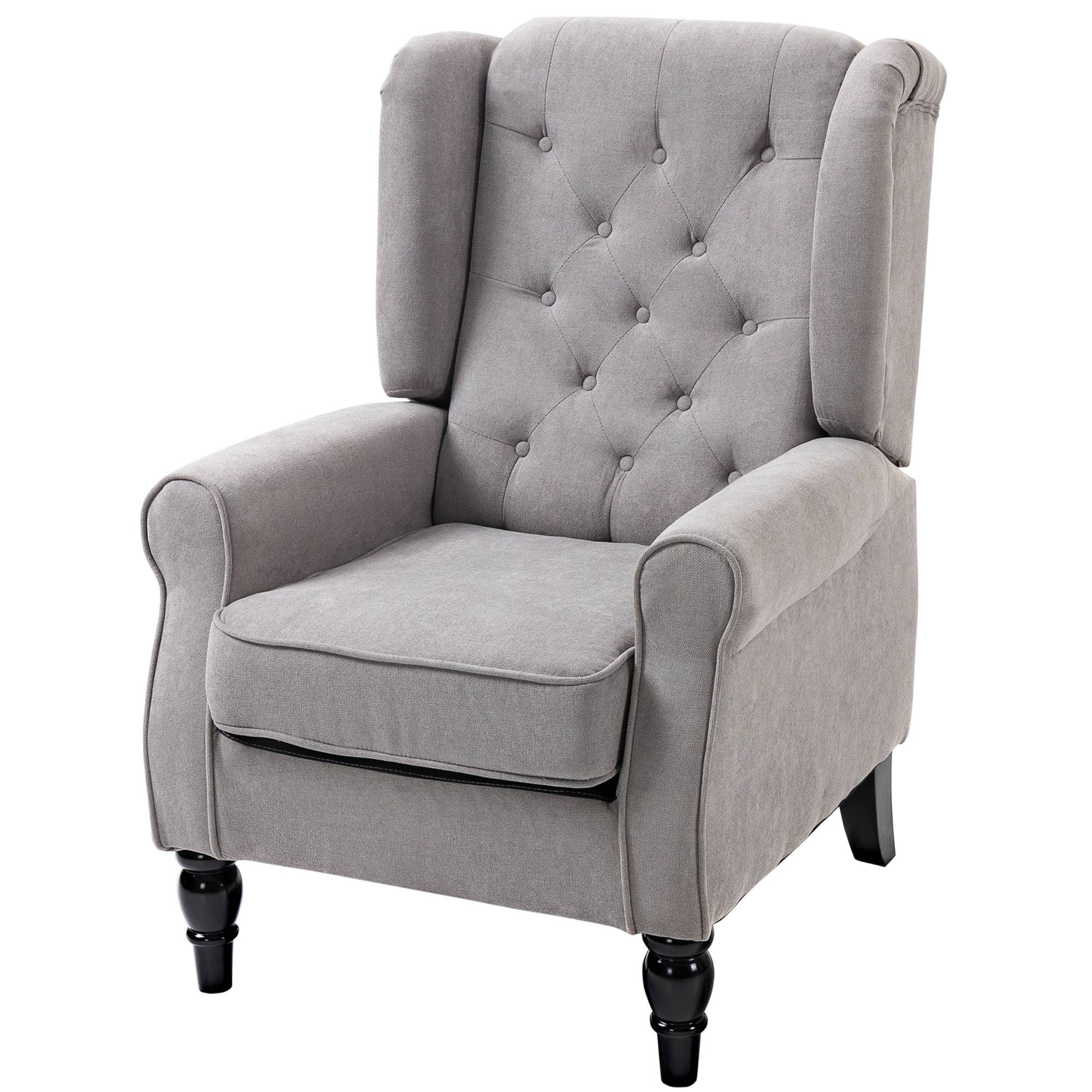 Fauteuil de salon capitonné avec assise large, pieds en bois, style classique, grand confort, 74 x 86 x 102 cm, gris - Image 2
