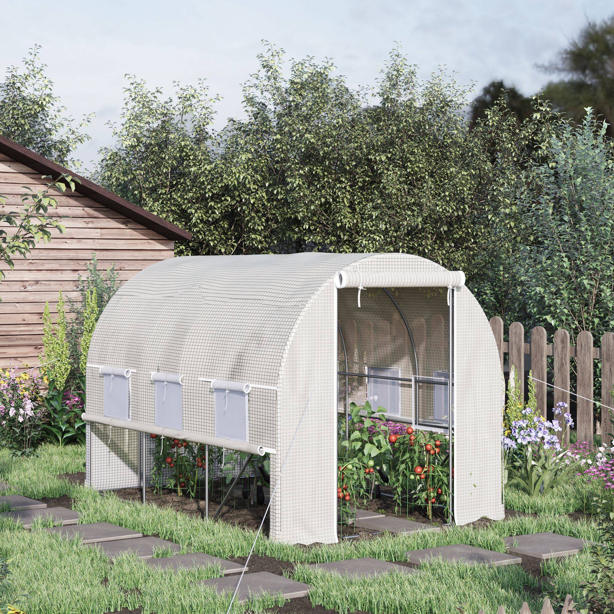 Sans Marque - Serre potagère acier 3x2x2 m bâche PE serre jardin portes zippées fenêtres filet culture légumes serre maraîchère blanche robuste extérieur - Image 3