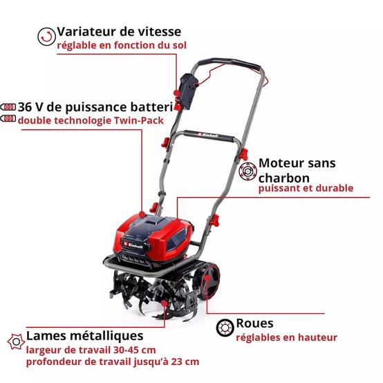 Einhell - Motoculteur sans fil – GP-CR 36/45 Li E BL-Solo - 36 V - largeur 45 cm - moteur Brushless - Image 5