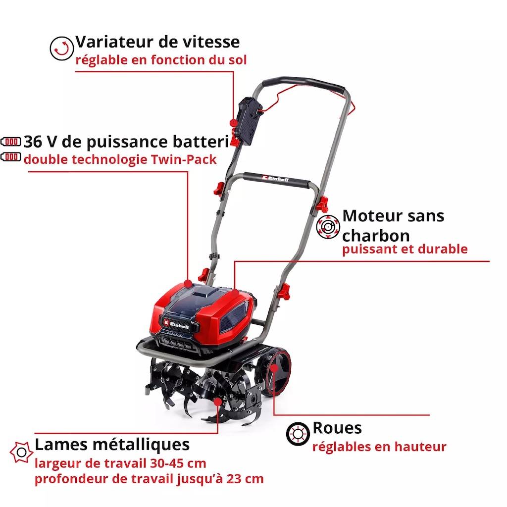 Einhell - Motoculteur sans fil – GP-CR 36/45 Li E BL-Solo - 36 V - largeur 45 cm - moteur Brushless - Image 5
