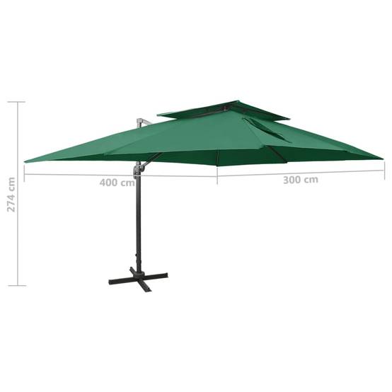 Parasol déporté aluminium vert 400 x 300 x 274 cm - PANGIVO - Image 9