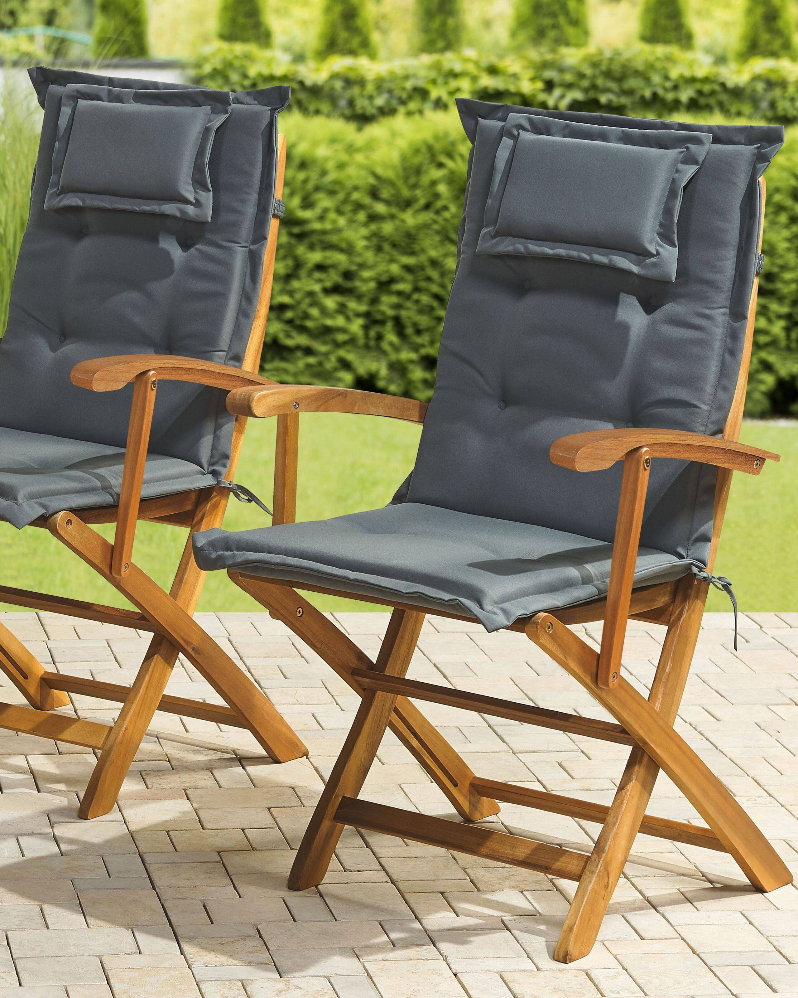 Beliani - Lot 2 Chaises de Jardin Pliables en Bois d'Acacia avec Coussins d'Assise Gris Foncés Confort et Design pour Terrasse au Style Campagne Beliani - Image 2
