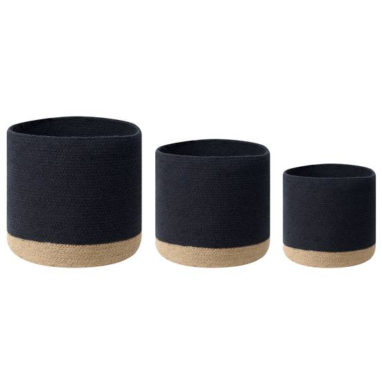 Paniers Noir et Beige en Coton 20/25/30 cm Ronds Faits Main Rangement Intérieur pour Linge Facile à Entretenir Lot de 3 - Image 1