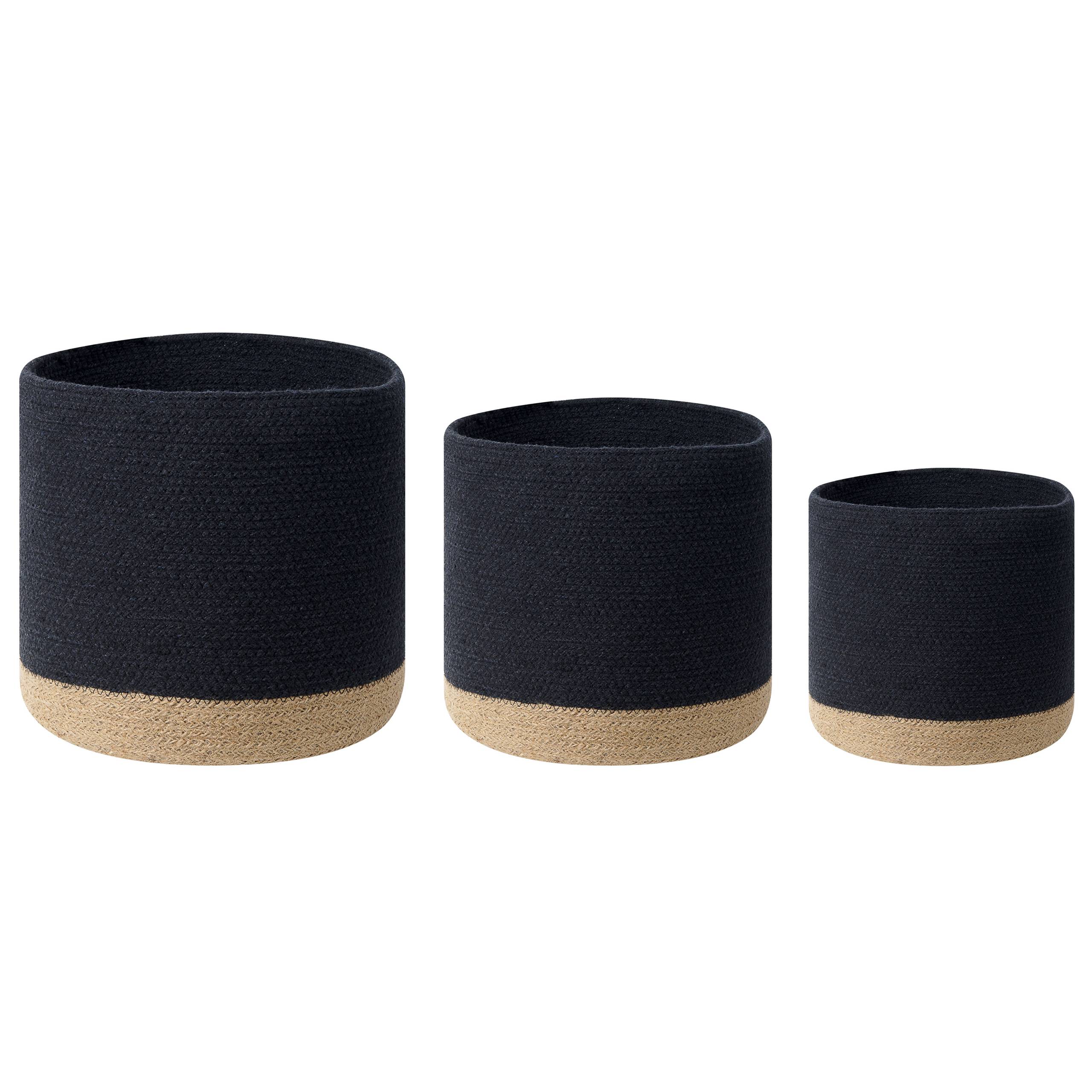 Paniers Noir et Beige en Coton 20/25/30 cm Ronds Faits Main Rangement Intérieur pour Linge Facile à Entretenir Lot de 3 - Image 1