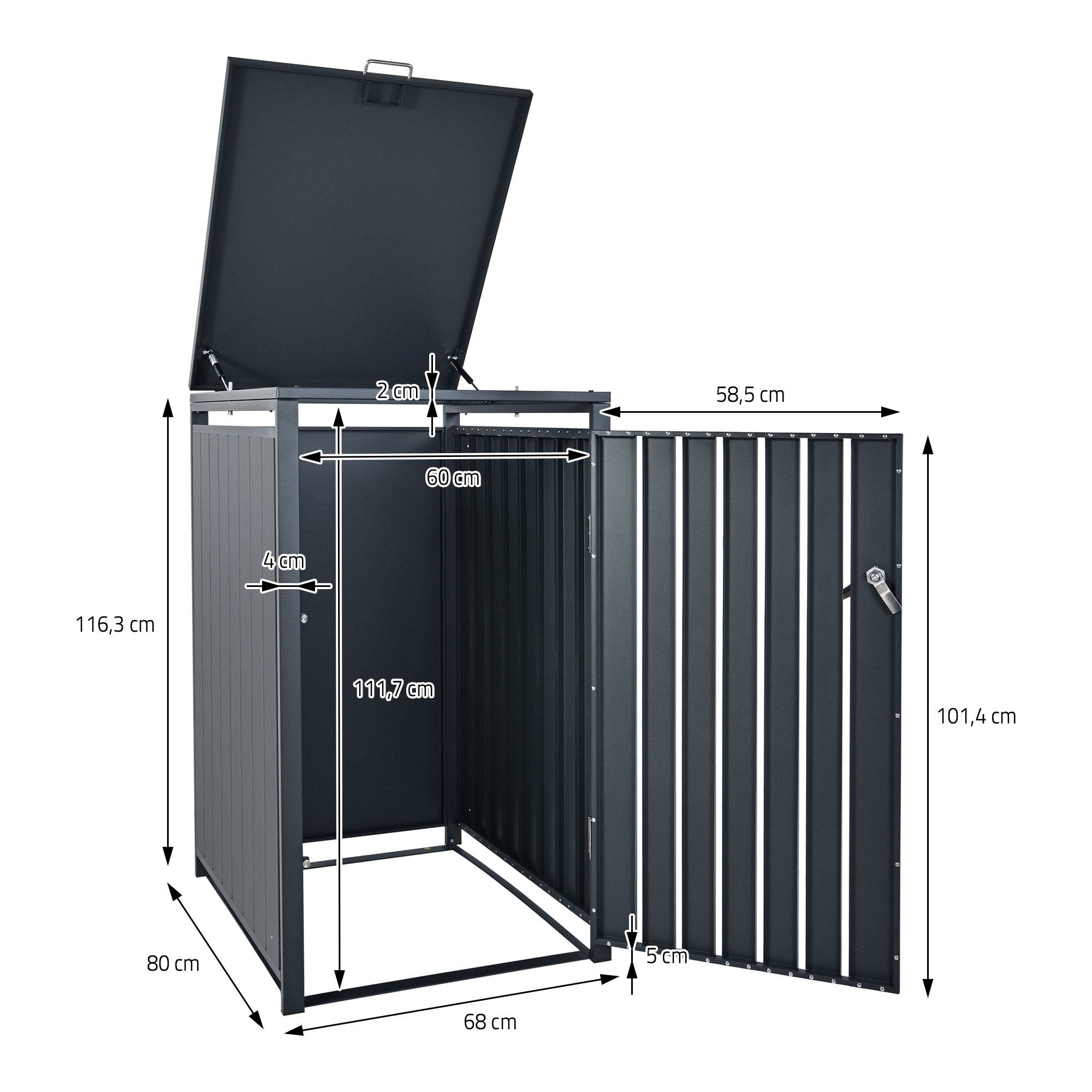 Ml-Design - Abri pour 1 poubelle 68x80x116,3 cm capacité de 60 à 240 litres anthracite en acier couvercle rabattable et porte résistant aux intempéries - Image 8