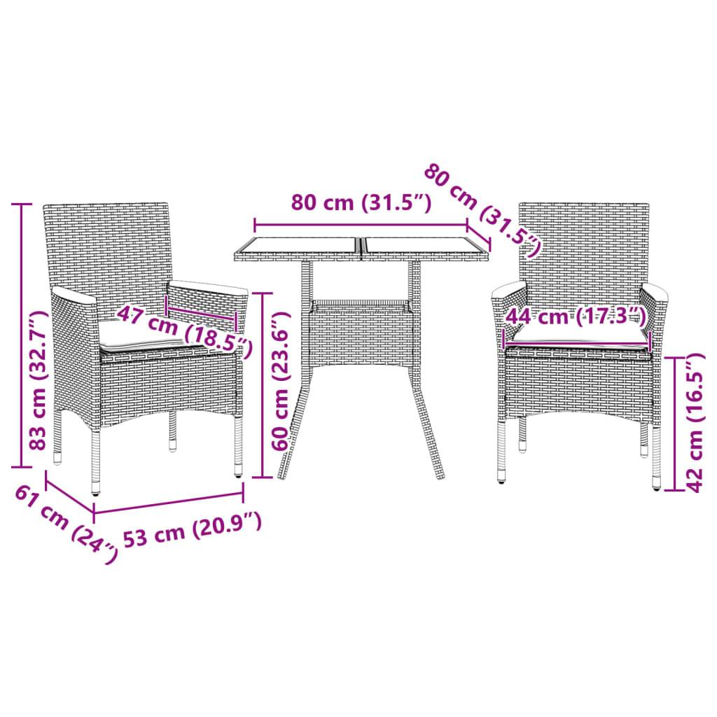 ComfortXL - Set Bistrot de Jardin 2 Personnes Table en Verre Résine Tressée Beige avec Coussins Crème pour Balcon Beige 80cm – ComfortXL Outdoor Living - Image 7