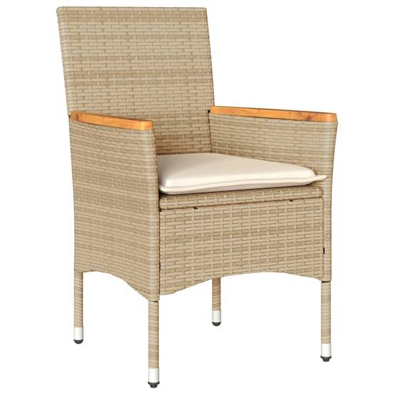 ComfortXL - Set Bistrot de Jardin 2 Personnes Table en Verre Résine Tressée Beige avec Coussins Crème pour Balcon Beige 80cm – ComfortXL Outdoor Living - Image 3