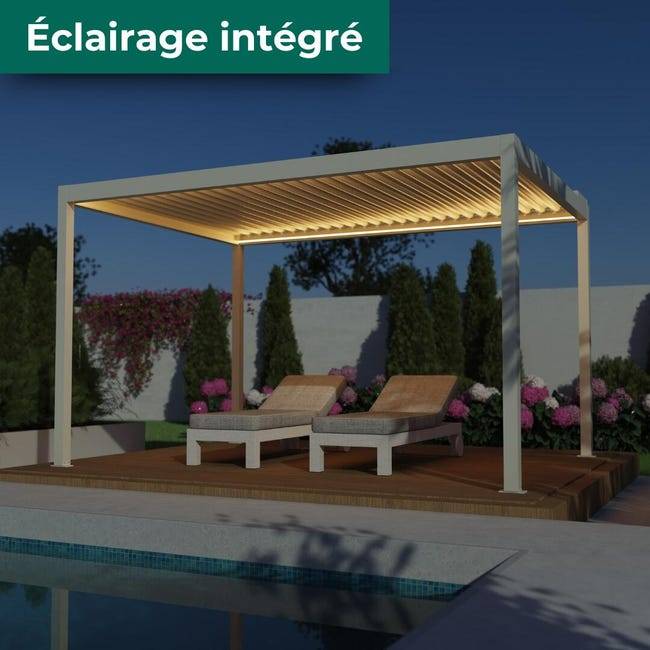Pergola Bioclimatique Autoportante Motorisée Éclairée Aluminium 4x3 Blanc SV ORIAL France - Image 3
