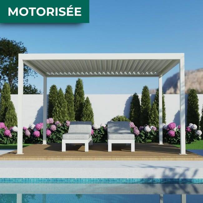 Pergola Bioclimatique Autoportante Motorisée Éclairée Aluminium 4x3 Blanc SV ORIAL France - Image 1