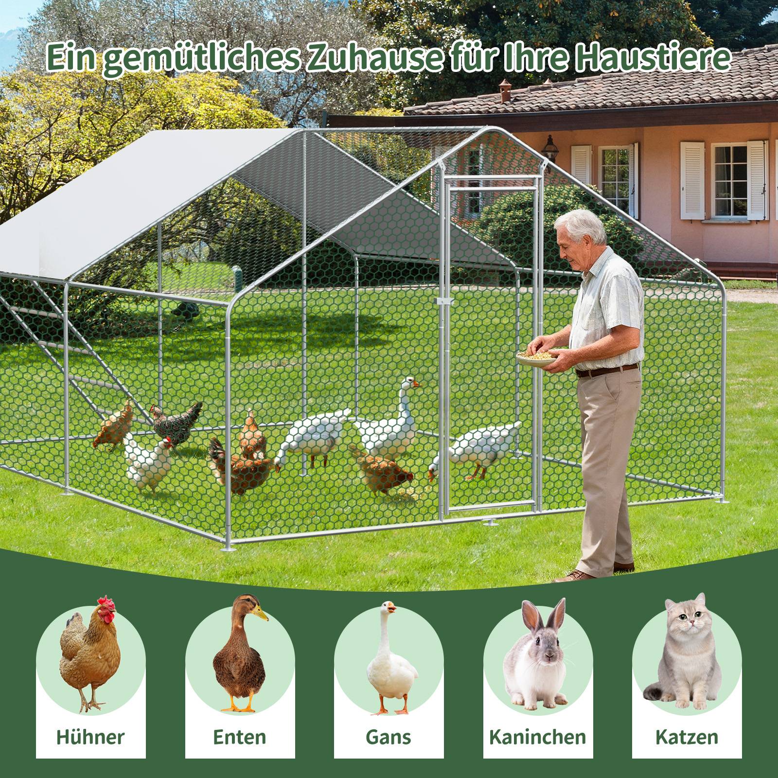 Enclos Poulailler 12m² Métal Volailles Lapins Sécurité Extérieure Toit Imperméable 3x4x2m - ComfortXL Outdoor Living - Image 4