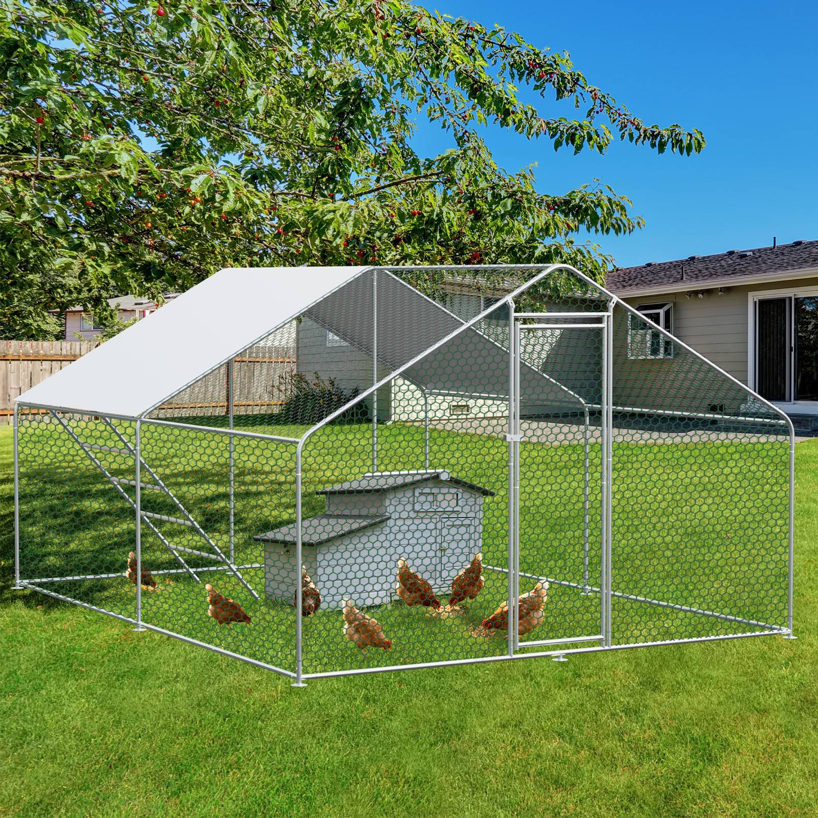 Enclos Poulailler 12m² Métal Volailles Lapins Sécurité Extérieure Toit Imperméable 3x4x2m - ComfortXL Outdoor Living - Image 1