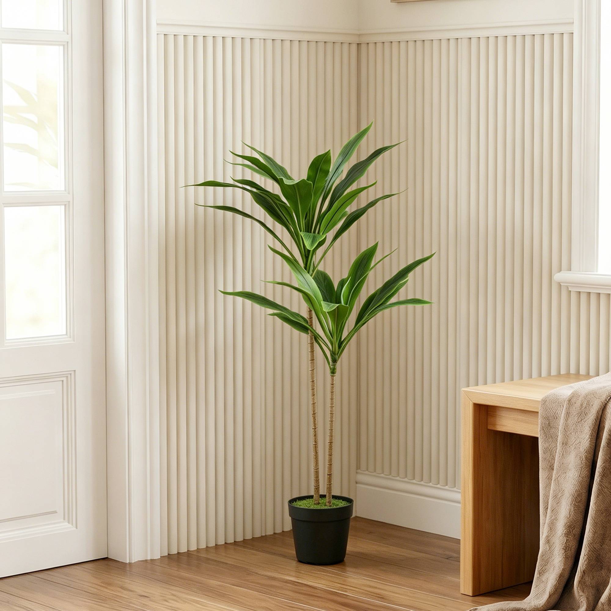 Arbre artificiel cordyline en pot 90 cm avec 29 feuilles réalistes, plante artificielle en PEVA, intérieure et extérieure - Image 3