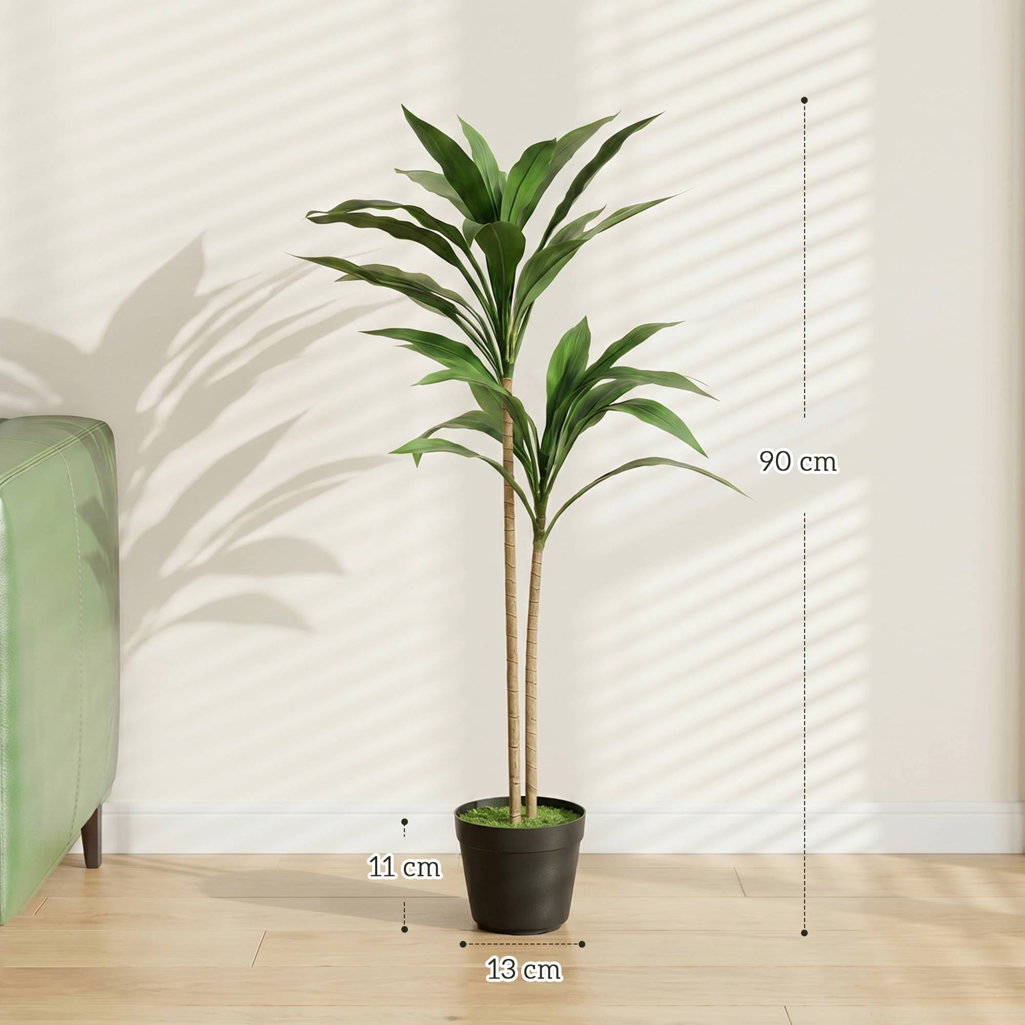 Arbre artificiel cordyline en pot 90 cm avec 29 feuilles réalistes, plante artificielle en PEVA, intérieure et extérieure - Image 5
