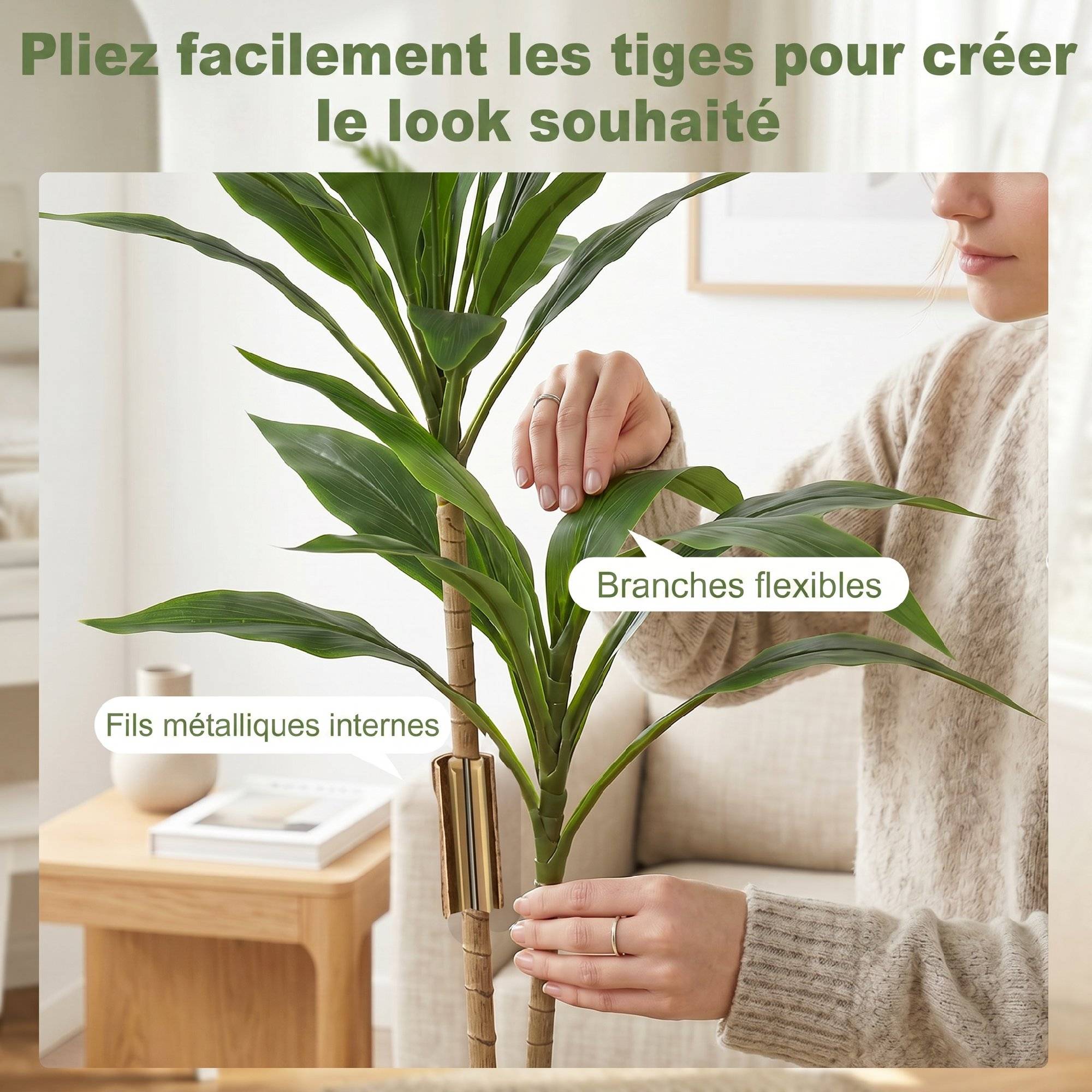 Arbre artificiel cordyline en pot 90 cm avec 29 feuilles réalistes, plante artificielle en PEVA, intérieure et extérieure - Image 8