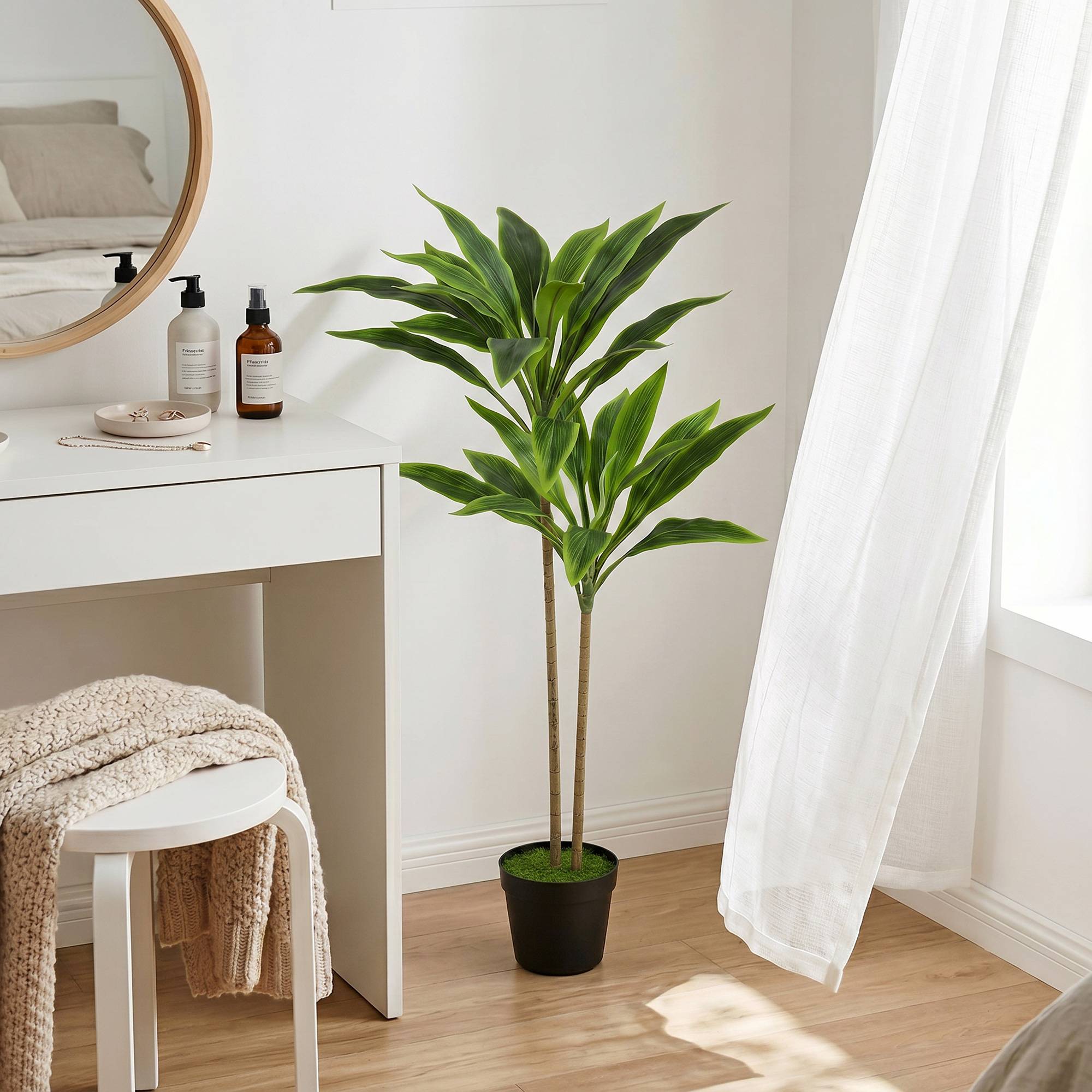 Arbre artificiel cordyline en pot 90 cm avec 29 feuilles réalistes, plante artificielle en PEVA, intérieure et extérieure - Image 10