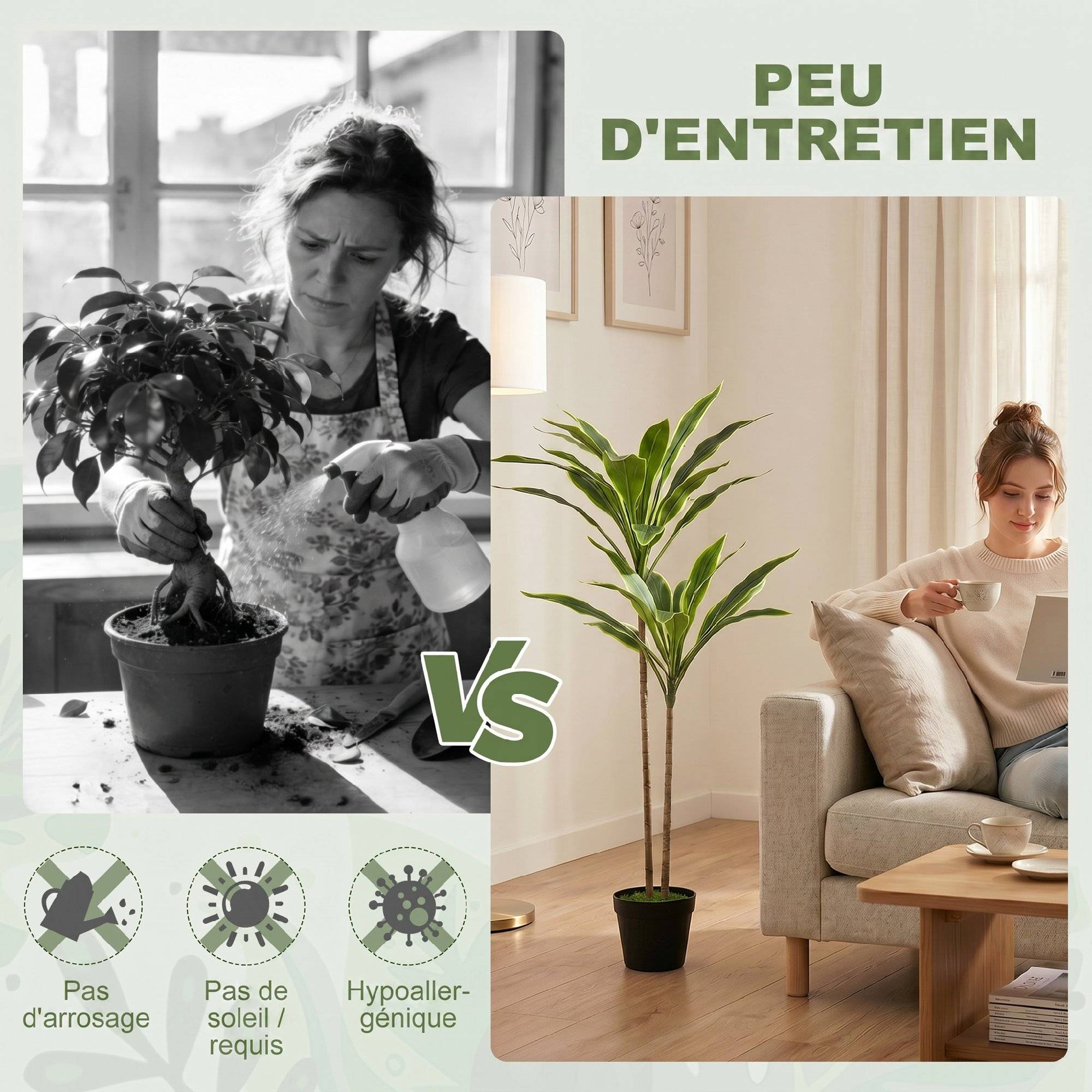 Arbre artificiel cordyline en pot 90 cm avec 29 feuilles réalistes, plante artificielle en PEVA, intérieure et extérieure - Image 7