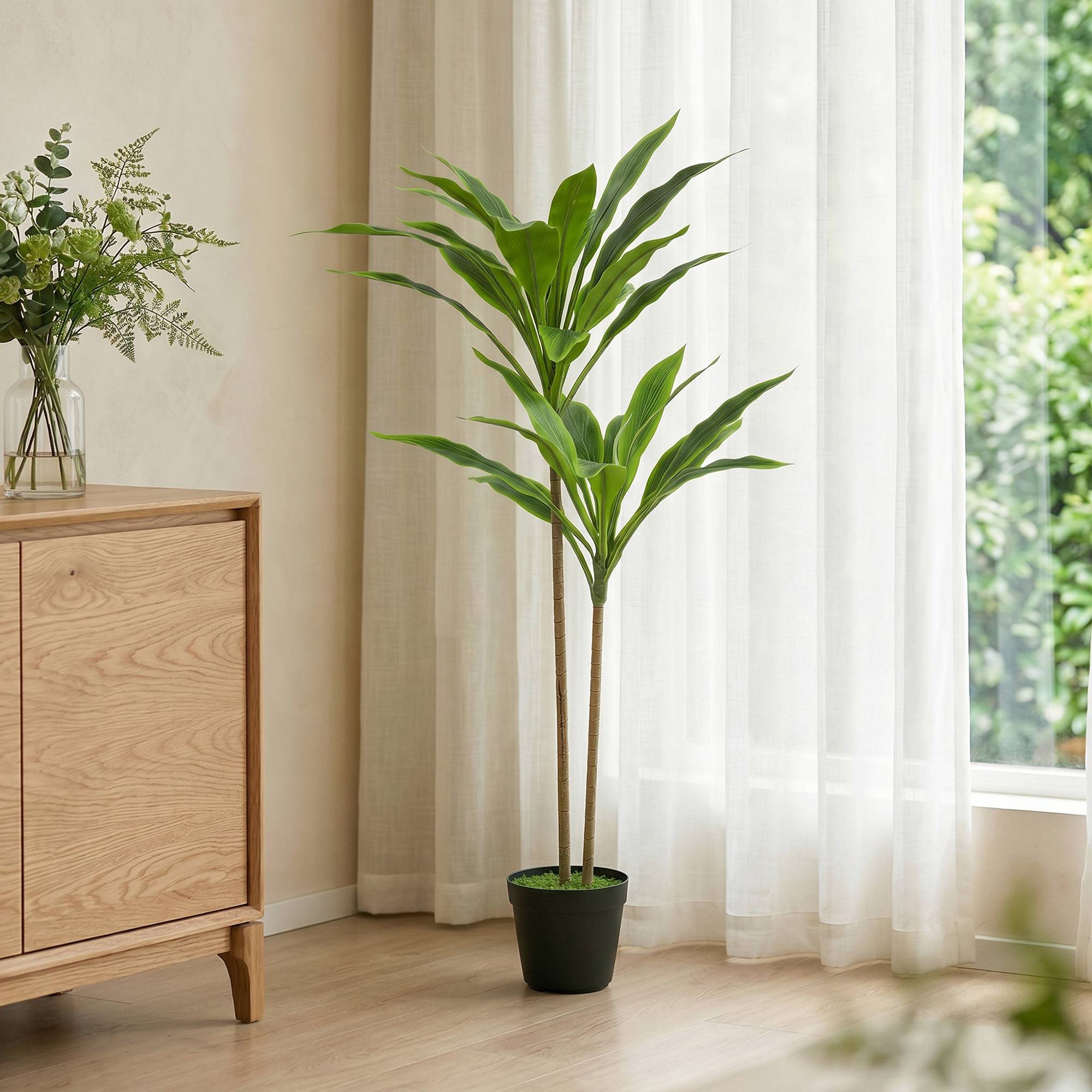 Arbre artificiel cordyline en pot 90 cm avec 29 feuilles réalistes, plante artificielle en PEVA, intérieure et extérieure - Image 9