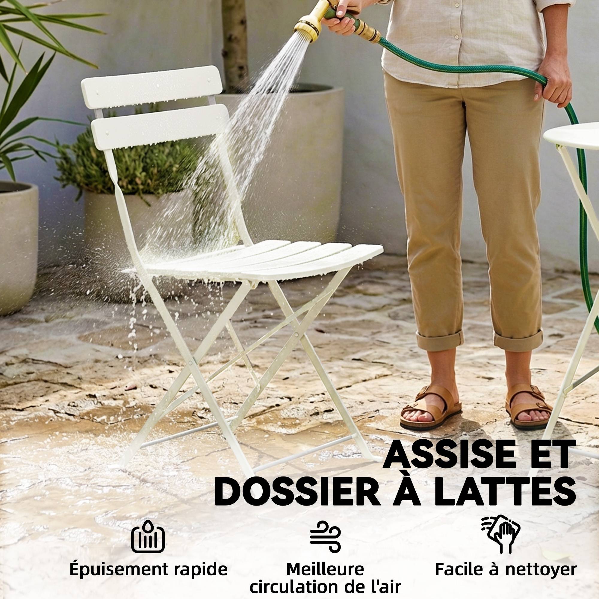 ComfortXL - Salon jardin bistrot métal pliable pour 2 personnes protection antirouille crème - ComfortXL Outdoor Living - Image 9