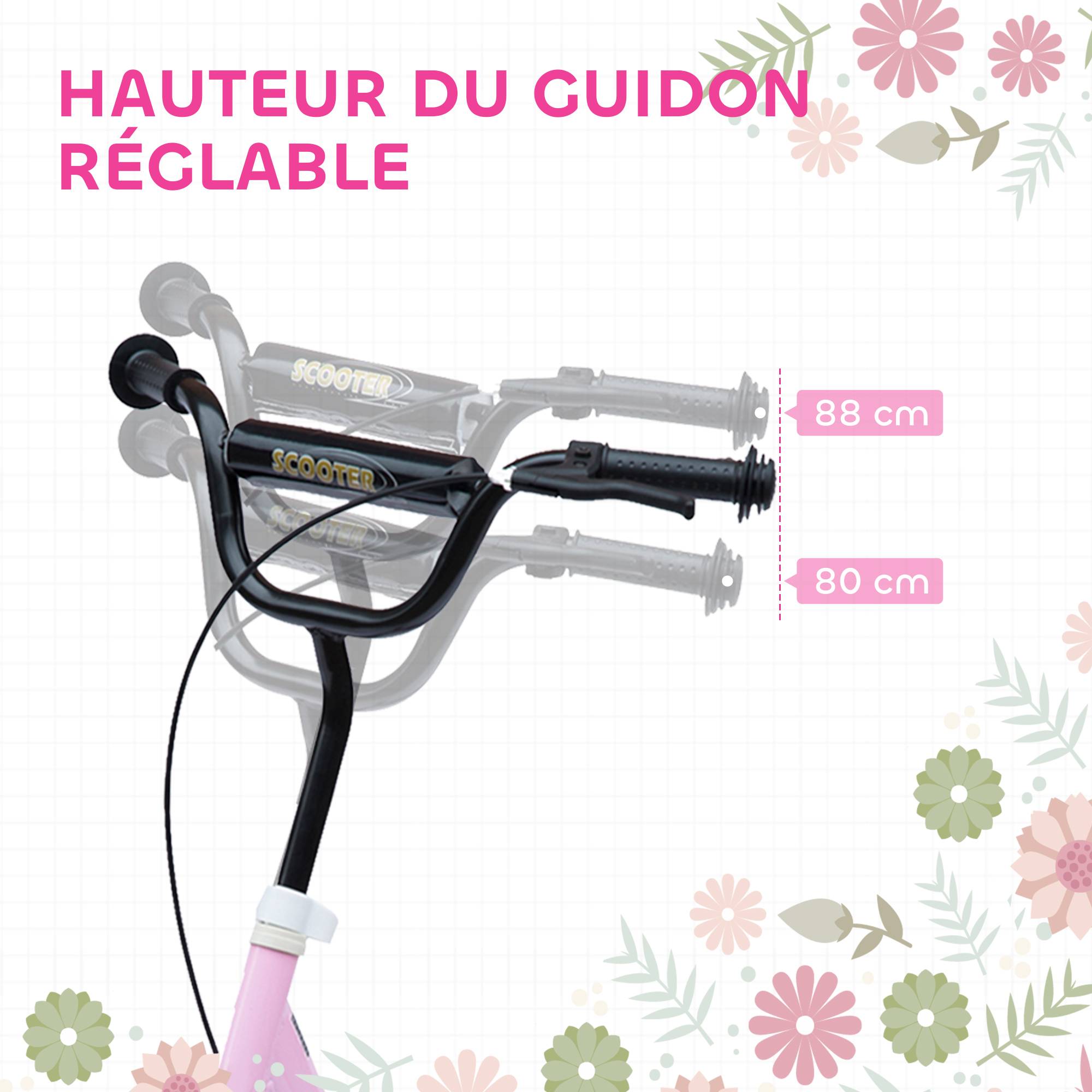 Trottinette enfant patinette pneus 30 cm Hauteur Guidon réglable poignée Frein et béquille Acier pour enfants à partir de 5 ans Rose - Image 6