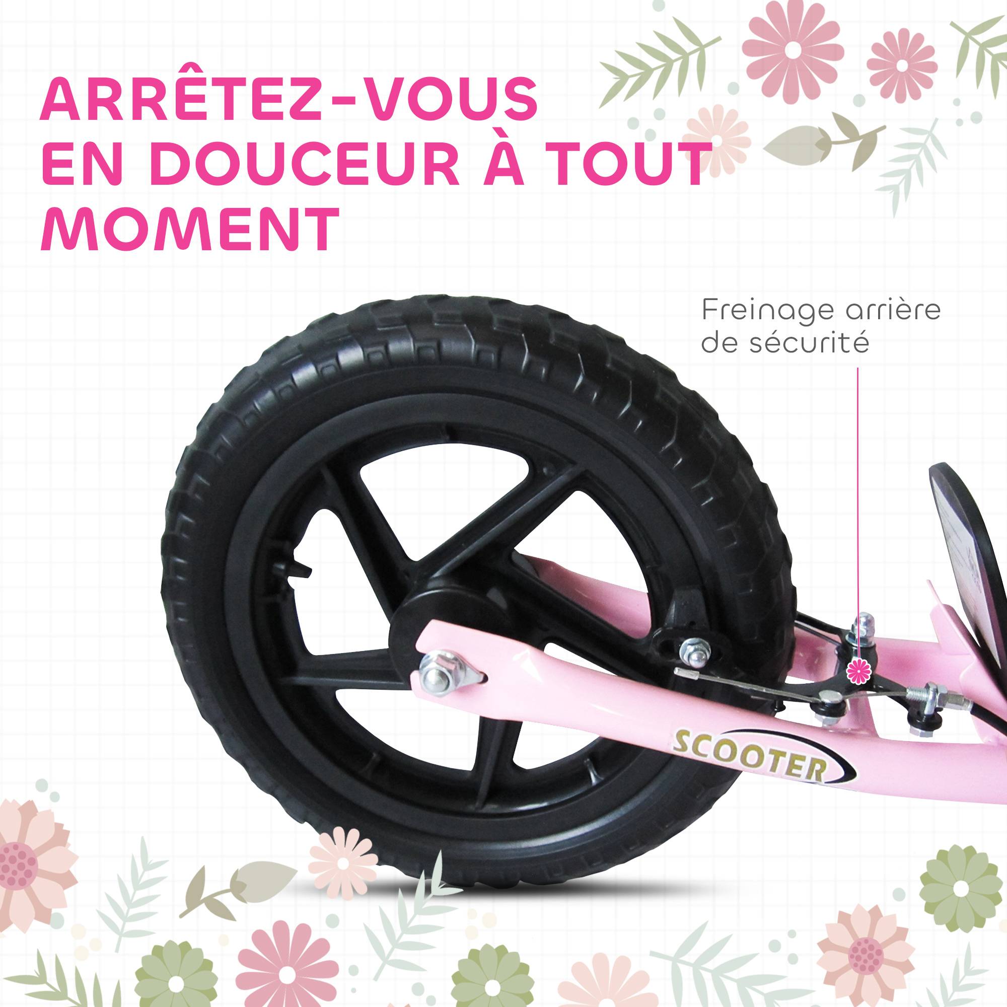 Trottinette enfant patinette pneus 30 cm Hauteur Guidon réglable poignée Frein et béquille Acier pour enfants à partir de 5 ans Rose - Image 8