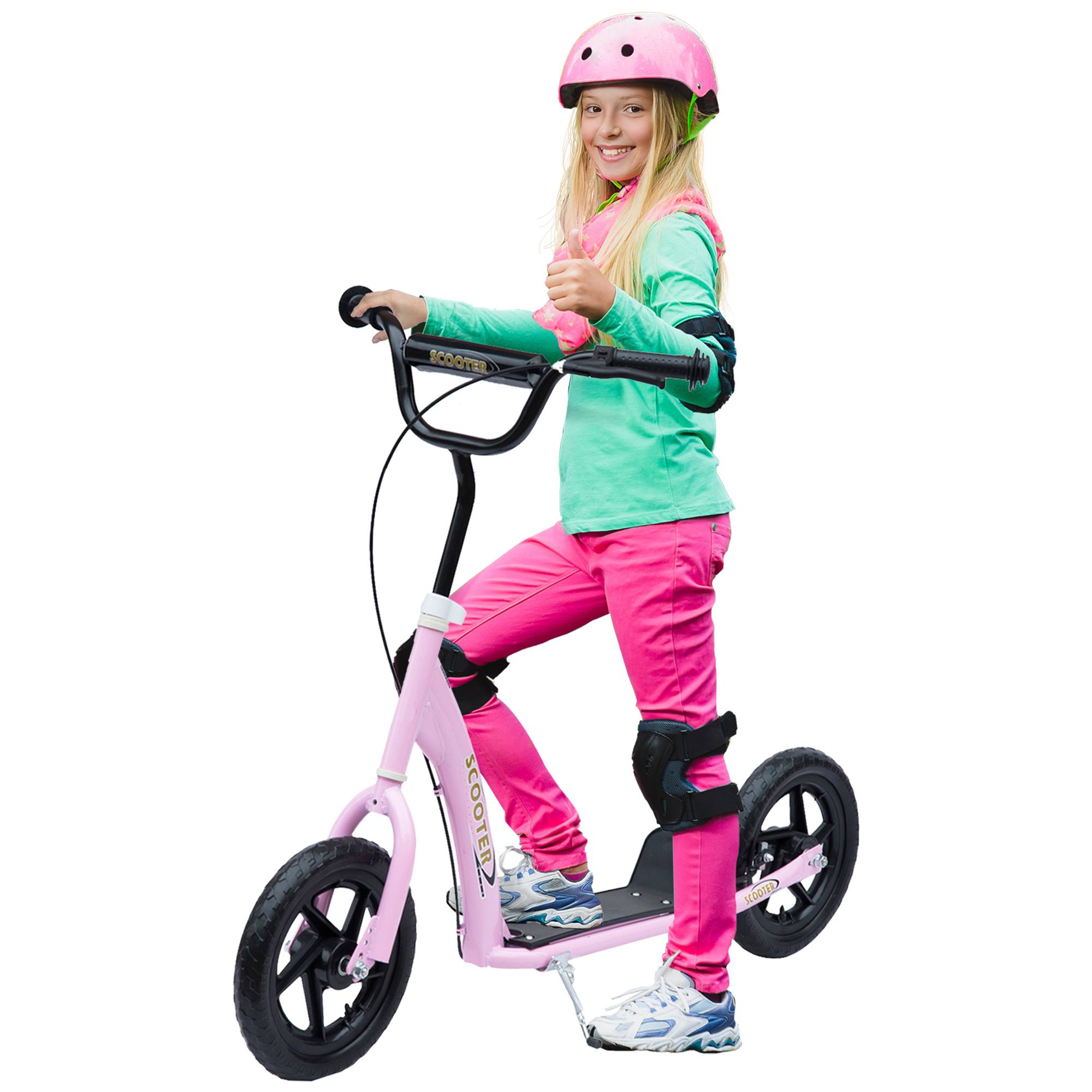 Trottinette enfant patinette pneus 30 cm Hauteur Guidon réglable poignée Frein et béquille Acier pour enfants à partir de 5 ans Rose - Image 1