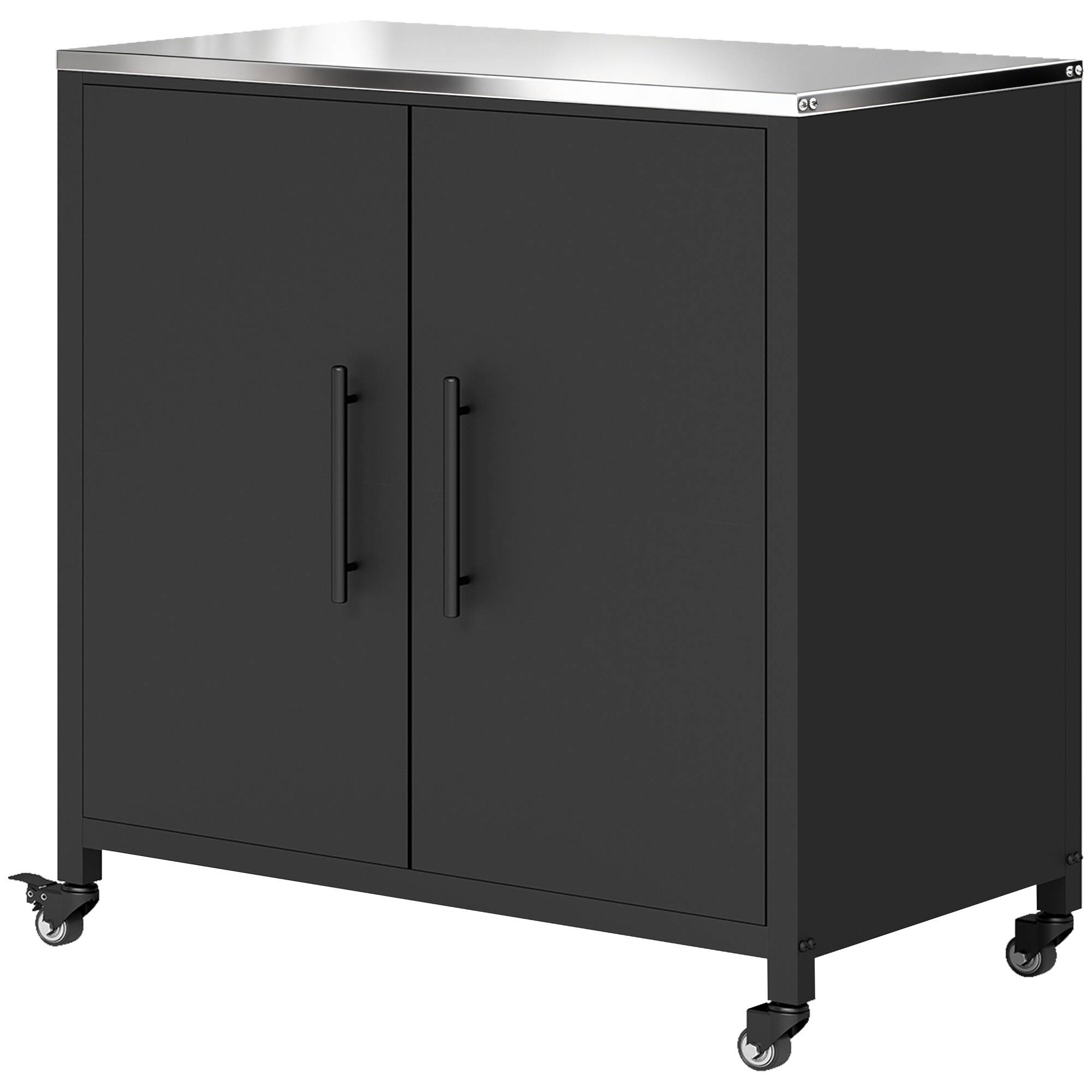 ComfortXL - Armoire de Jardin Métal Rangement Barbecue Plateau Inox Sur Roulettes 80x50x90cm Noir - ComfortXL Outdoor Living - Image 2