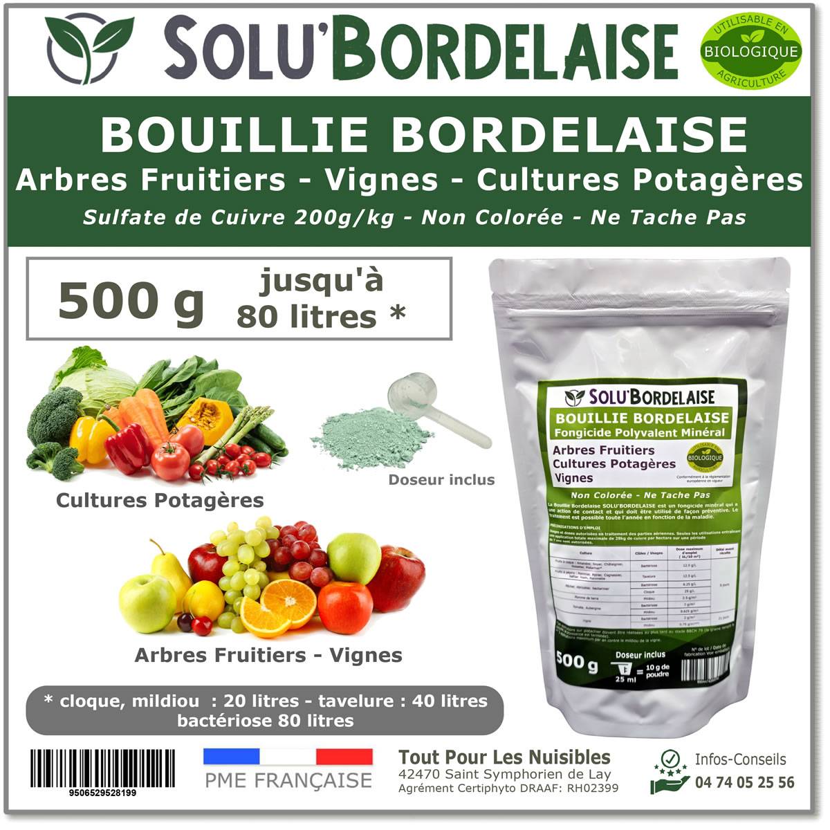 Solu'Bordelaise - 500 g - Bouillie Bordelaise Non Colorée - Polyvalent Sulfate de Cuivre- Protection Arbres Fruitiers, Cultures Potagères, Vignes -UAB - Image 1