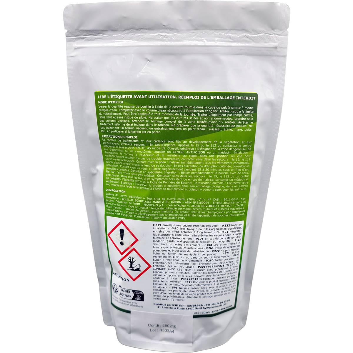 Solu'Bordelaise - 500 g - Bouillie Bordelaise Non Colorée - Polyvalent Sulfate de Cuivre- Protection Arbres Fruitiers, Cultures Potagères, Vignes -UAB - Image 3