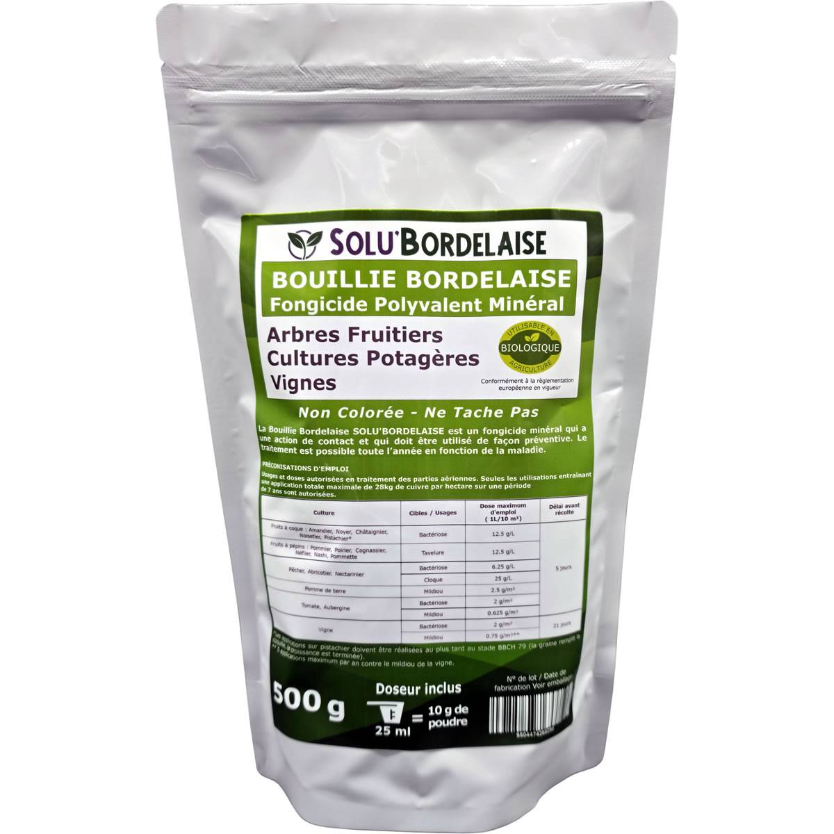 Solu'Bordelaise - 500 g - Bouillie Bordelaise Non Colorée - Polyvalent Sulfate de Cuivre- Protection Arbres Fruitiers, Cultures Potagères, Vignes -UAB - Image 2