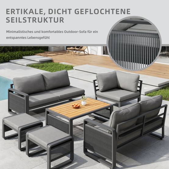 Salon de jardin angle métal et corde terrasse extérieur modulable 7 places gris - ComfortXL Outdoor Living - Image 6