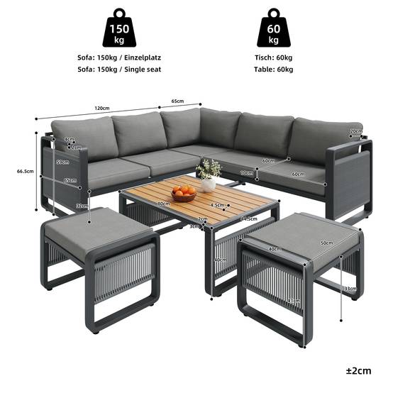 Salon de jardin angle métal et corde terrasse extérieur modulable 7 places gris - ComfortXL Outdoor Living - Image 3