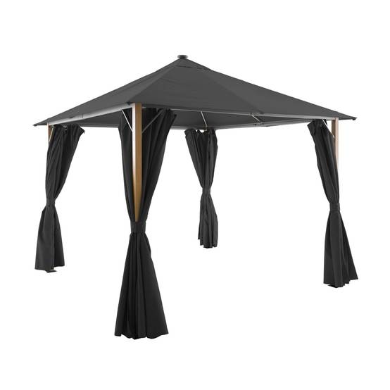 Tonnelle 3x3m aluminium effet bois avec rideaux et led anthracite - Veluna | sweeek - Image 2