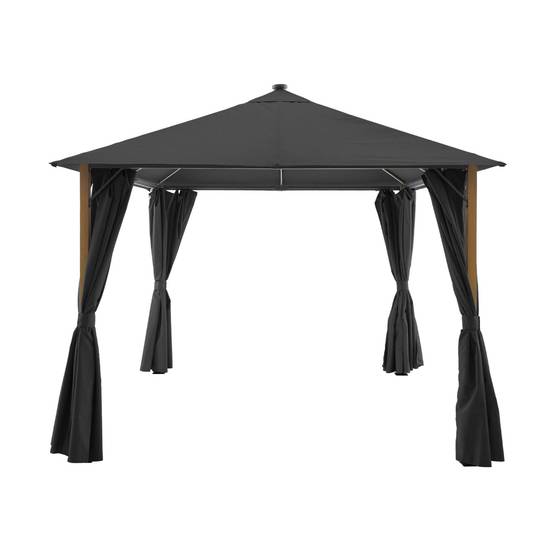 Tonnelle 3x3m aluminium effet bois avec rideaux et led anthracite - Veluna | sweeek - Image 4