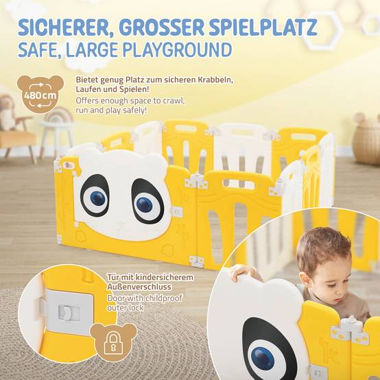 Parc bébé 480 cm 120x120 cm blanc-jeune avec 11 panneaux en plastique HDPE design Panda coins arrondis et surfaces lisses barrière extérieure sécurité - Image 5