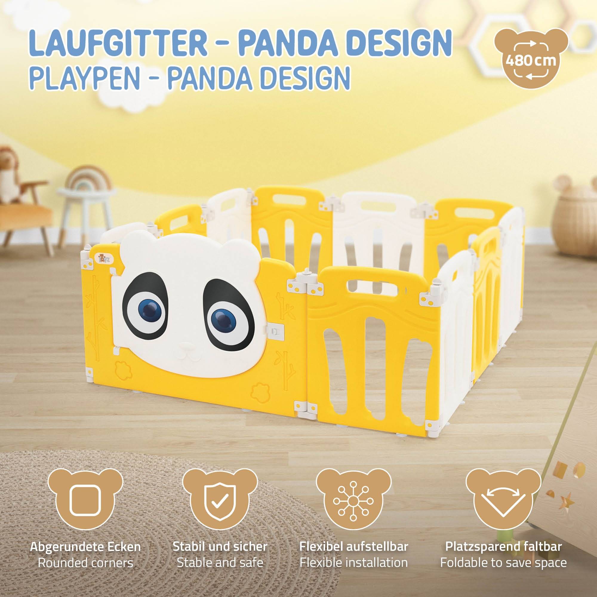 Parc bébé 480 cm 120x120 cm blanc-jeune avec 11 panneaux en plastique HDPE design Panda coins arrondis et surfaces lisses barrière extérieure sécurité - Image 2
